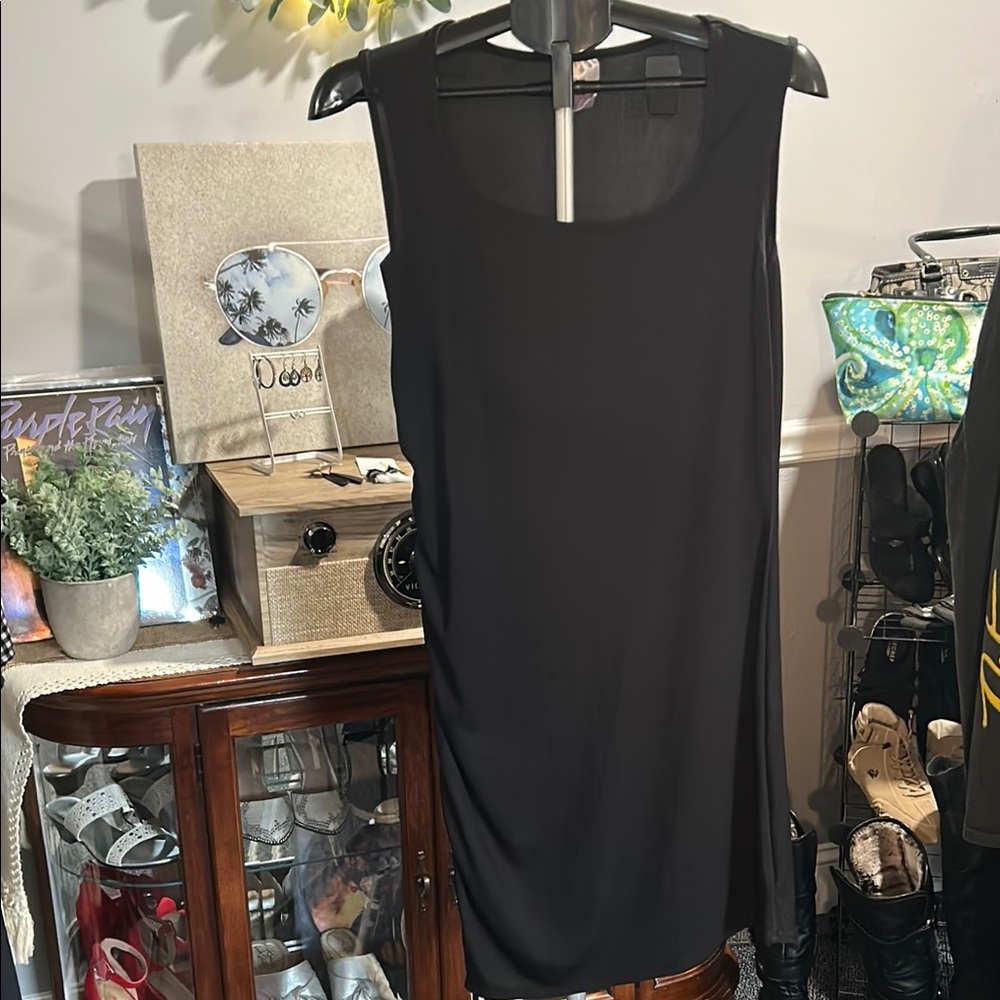 No Boundaries Black Sheath Midi Dress Sleeveless Scoop Neck